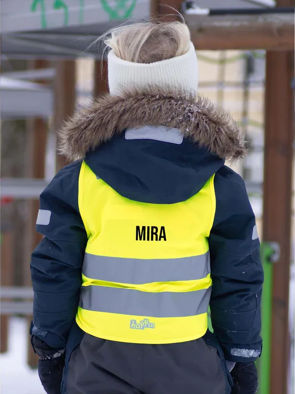 Refleksvest Magnetlukking m/trykk - Barn gul