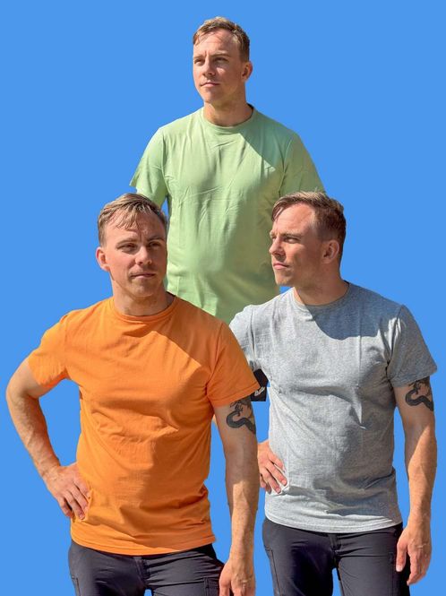 Hovedbilde 3 for 1 T-skjorte Gråmelert, Orange og Grønn Herre - Pakketilbud